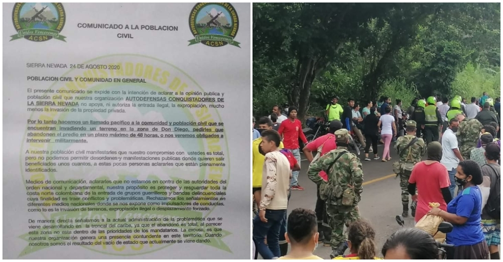 Conquistadores de la Sierra piden a invasores de Don Diego irse en 48 horas o actuarán «militarmente»