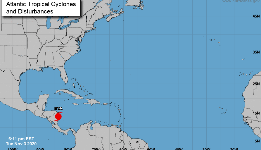 Huracán Eta tocó tierra en el sur de Puerto Cabezas, Nicaragua