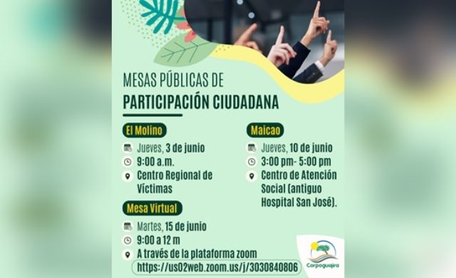 Corpoguajira desarrollará mesas públicas de participación ciudadana para construcción del capítulo independiente de inversiones con cargo del Sistema General de Regalías