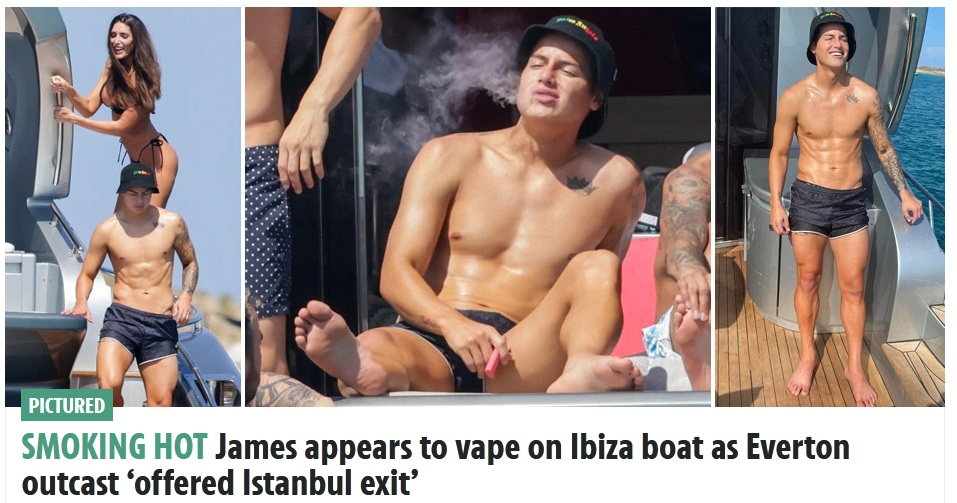 Captan a James Rodríguez fumando con un vapeador durante sus vacaciones en Ibiza
