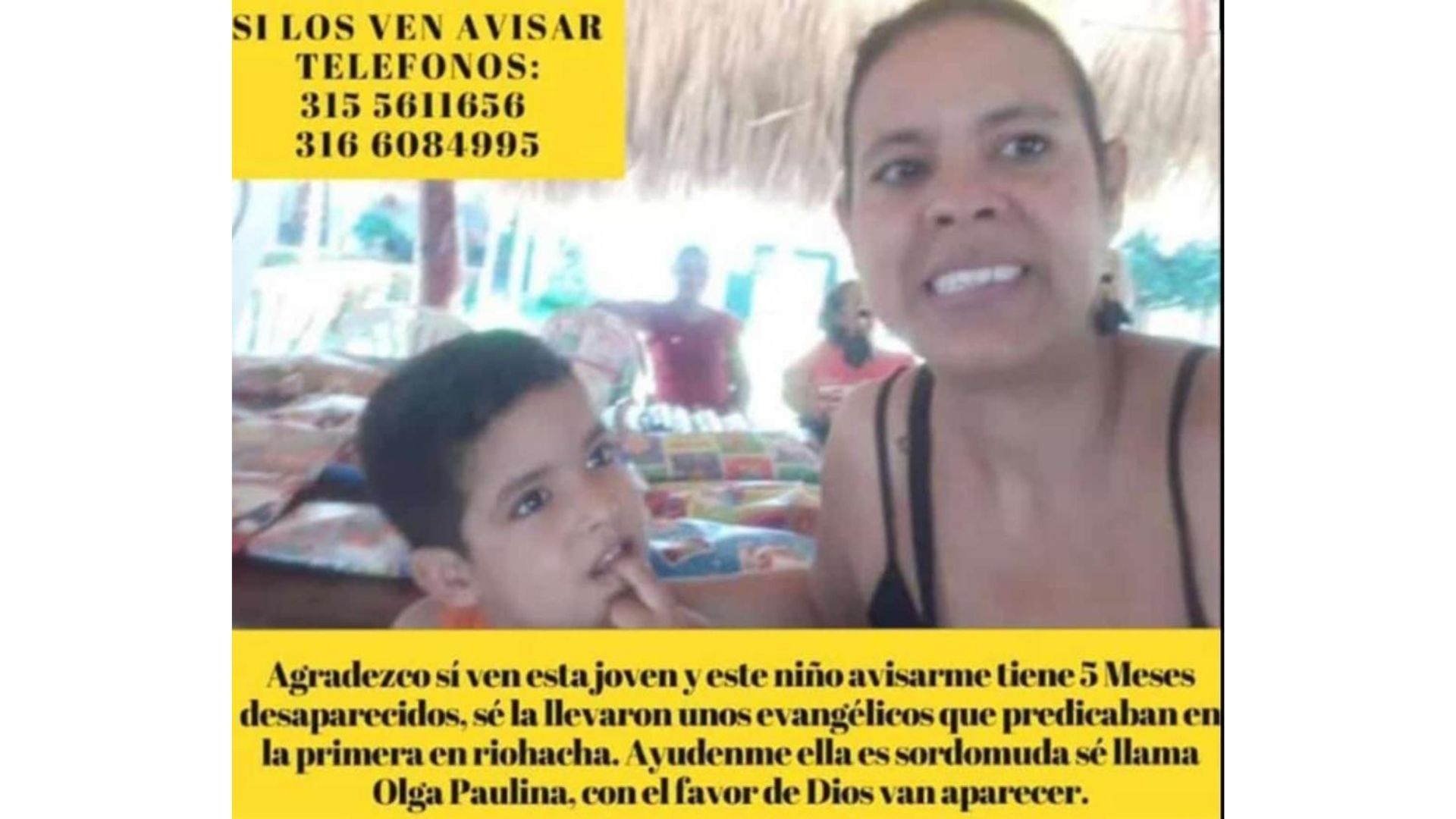 Reportan desaparición de madre e hijo en Riohacha