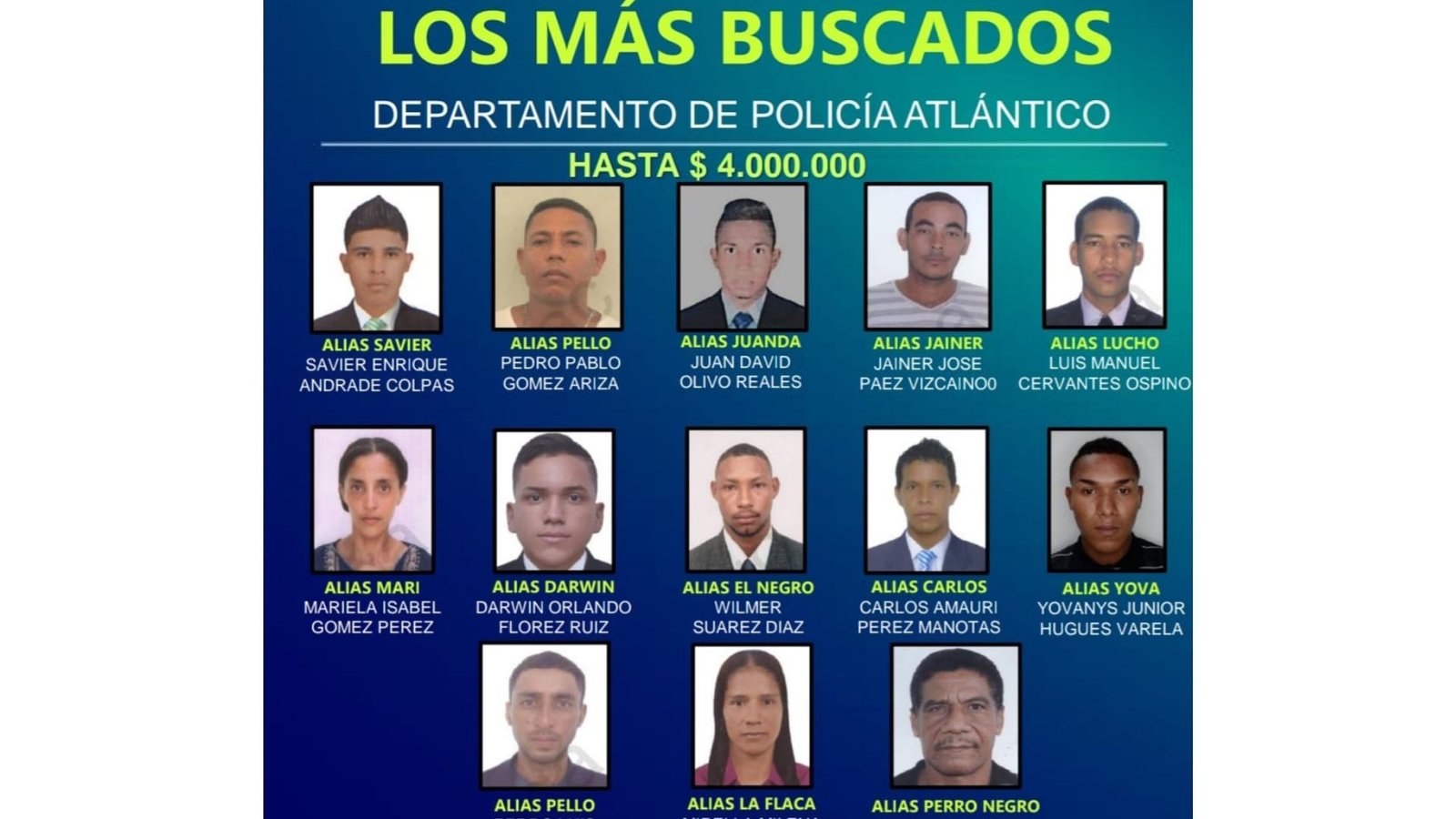 Policía Revela El Nuevo Cartel De Los Más Buscados En El Atlántico Figuran Dos Mujeres Diario 0252