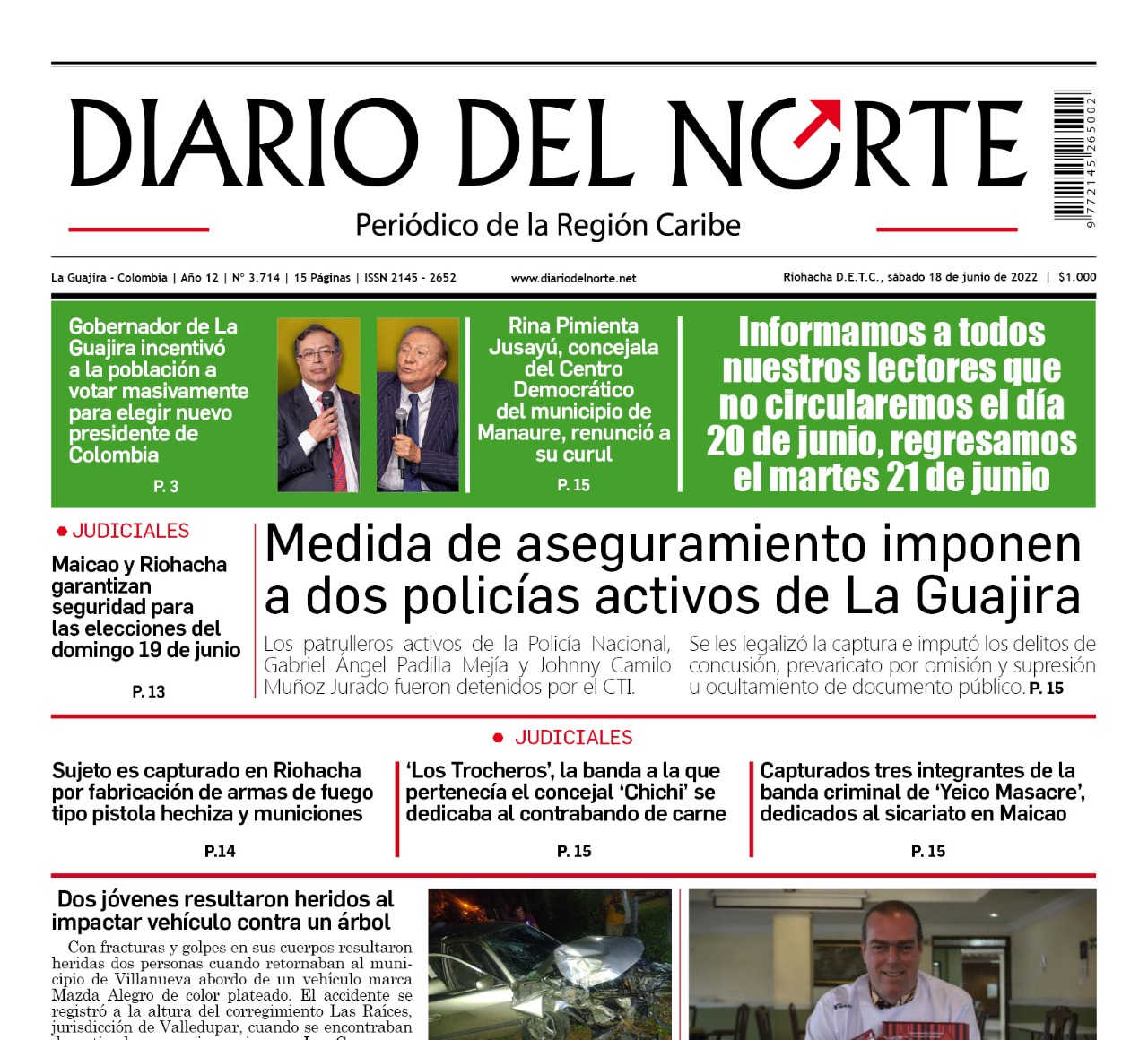 Esta es nuestra edición digital del sábado 18 de junio de 2022