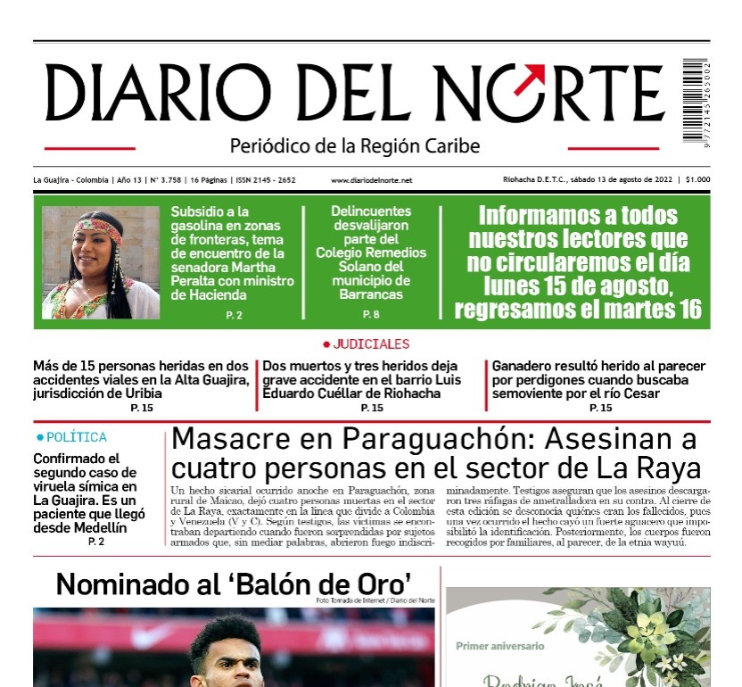 Esta es nuestra edición digital del sábado 13 de agosto, de 2022