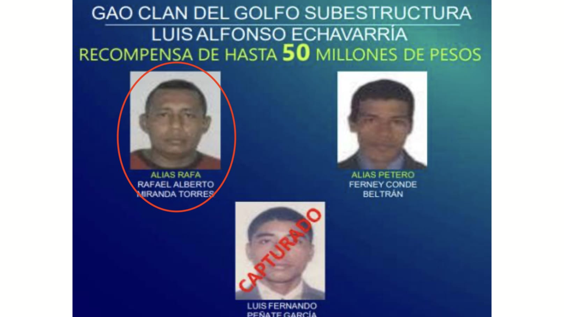 Capturado alias Rafa, presunto cabecilla del Clan del Golfo en Córdoba y uno de los más buscados en el Magdalena Medio