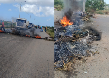 70 familias de Belén Curiel bloquean salida  Riohacha-Valledupar por corte de electricidad