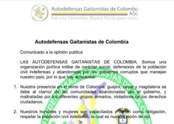 Autoridades investigan veracidad de comunicado de AGC que circula en La Guajira