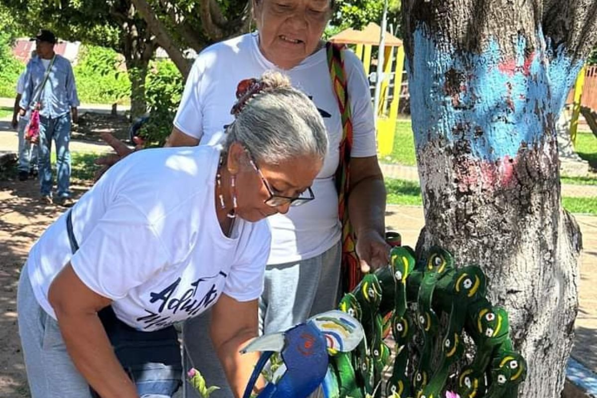 Adultos mayores promueven el cuidado del medio ambiente con creatividad en el parque La Unión en Villanueva