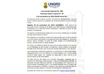 Ratifican alerta en el Caribe colombiano por potencial ciclón tropical 18