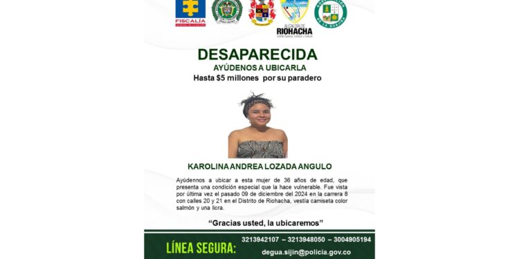 Ofrecen recompensa de hasta $5 millones para localizar a mujer desaparecida en Riohacha
