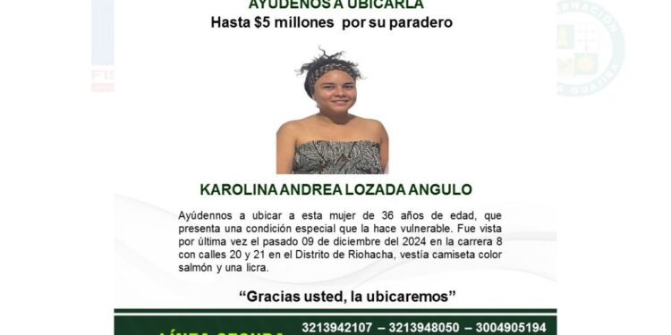 Hasta 5 millones de pesos ofrecen las autoridades para dar con el paradero de la joven desaparecida en Riohacha