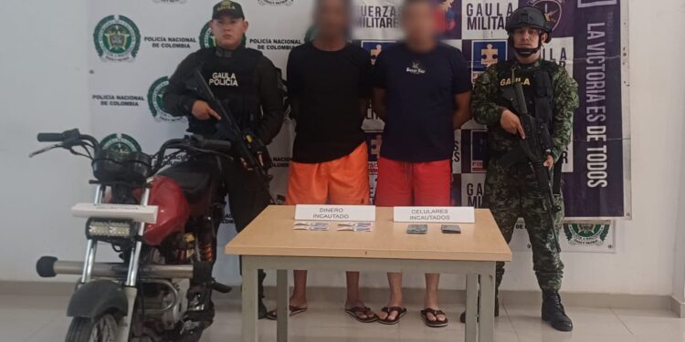 Dos hombres fueron capturados en flagrancia por el delito de extorsión a un ciudadano en Riohacha