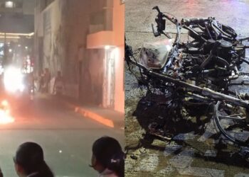 Por aparente falla mecánica una motocicleta se prendió en llamas en el centro de Riohacha