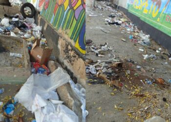 Los habitantes de la calle han convertido en un basurero público la entrada de la I.E. Eusebio Séptimo Mari