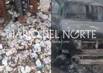 Los ladrones quemaron la camioneta con parte del dinero hurtado por detrás de los moteles en la salida de Santa Marta
