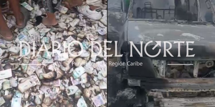 Los ladrones quemaron la camioneta con parte del dinero hurtado por detrás de los moteles en la salida de Santa Marta