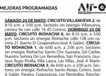 Air-e anuncia los siguientes sectores sin energía