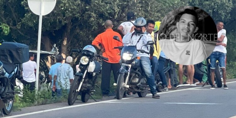 Trágico accidente deja un muerto y dos heridos, en la curva a la entrada de Cañaverales, jurisdicción de San Juan del Cesar