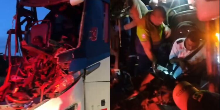 Accidente de tránsito entre un bus y un tractocamión deja tres personas lesionadas en la vía Riohacha – Santa Marta
