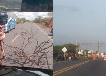 Comunidad wayuu bloquea la vía Maicao – Riohacha, a la altura del peaje Alto Pino