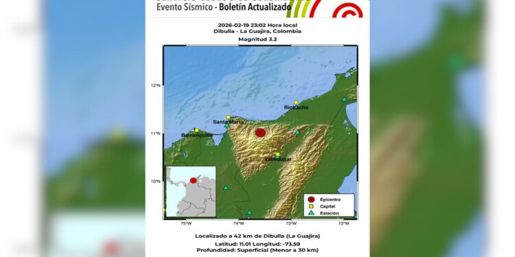 Sismo leve de magnitud 3.2 se registró en la noche del jueves en Dibulla