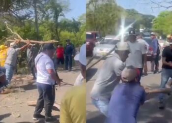 Conductores desmontan bloqueo en la vía de Urumita y desatan confrontación con manifestantes