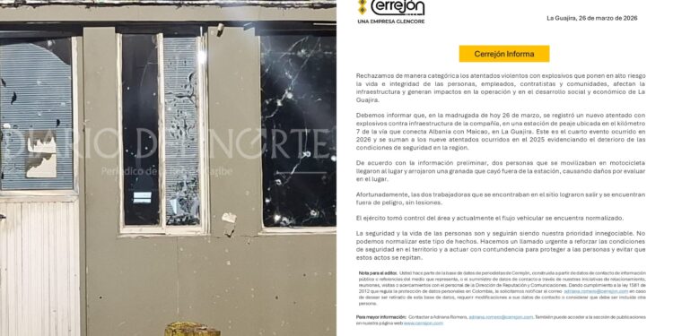 Cerrejón rechaza nuevo atentado con explosivos contra estación de peaje en la vía Albania–Maicao