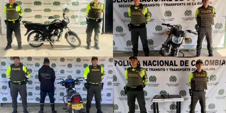 Recuperan dos motocicletas hurtadas, capturan a un hombre por receptación e incautan arma traumática en vías de La Guajira