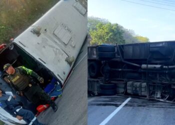 Bus intermunicipal se volcó en la Troncal del Caribe tras perder el control: no hubo heridos