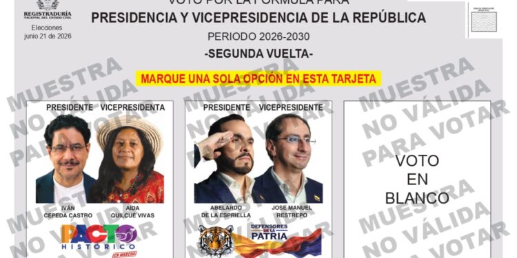 Registraduría presentó la tarjeta electoral para la segunda vuelta presidencial del 21 de junio
