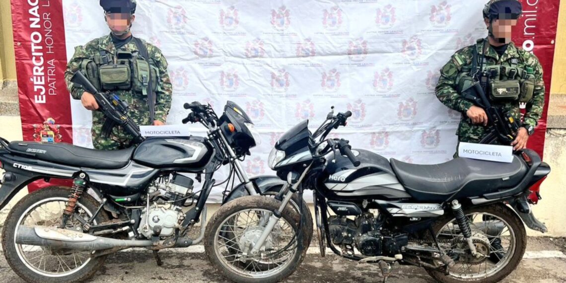 Incautan dos motocicletas presuntamente vinculadas al Clan del Golfo durante control territorial en Fonseca