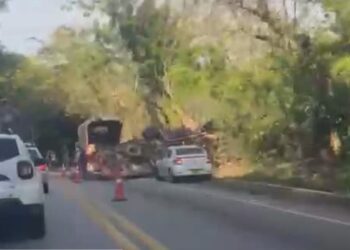 Volcamiento de camión en la vía Santa Marta–Palomino deja solo daños materiales