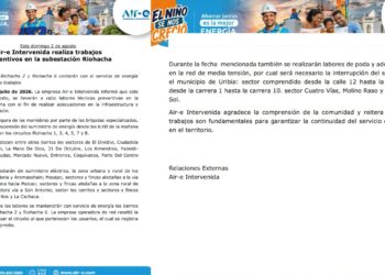 Air-e anuncia suspensión del servicio de energía este domingo en sectores de Riohacha y Uribia