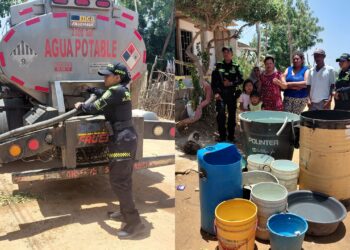 Policía lleva agua potable a familias del barrio Villa del Sol en Riohacha