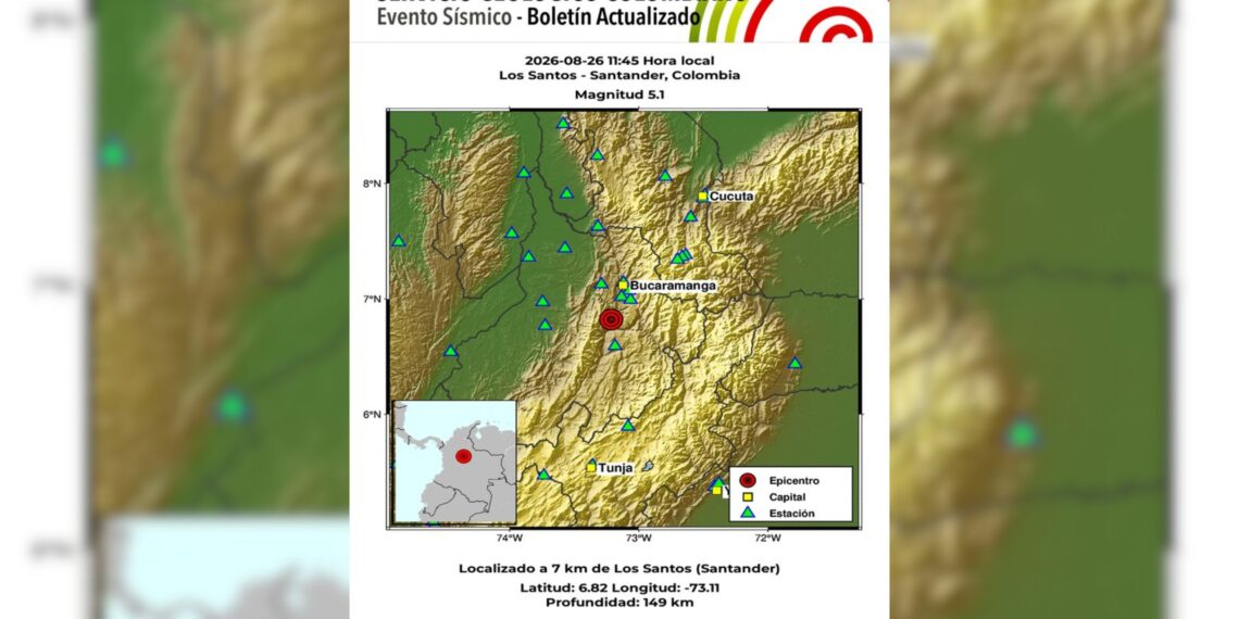Sismo de magnitud 5,1 sacudió Santander; siete movimientos sísmicos se han registrado este miércoles en Colombia