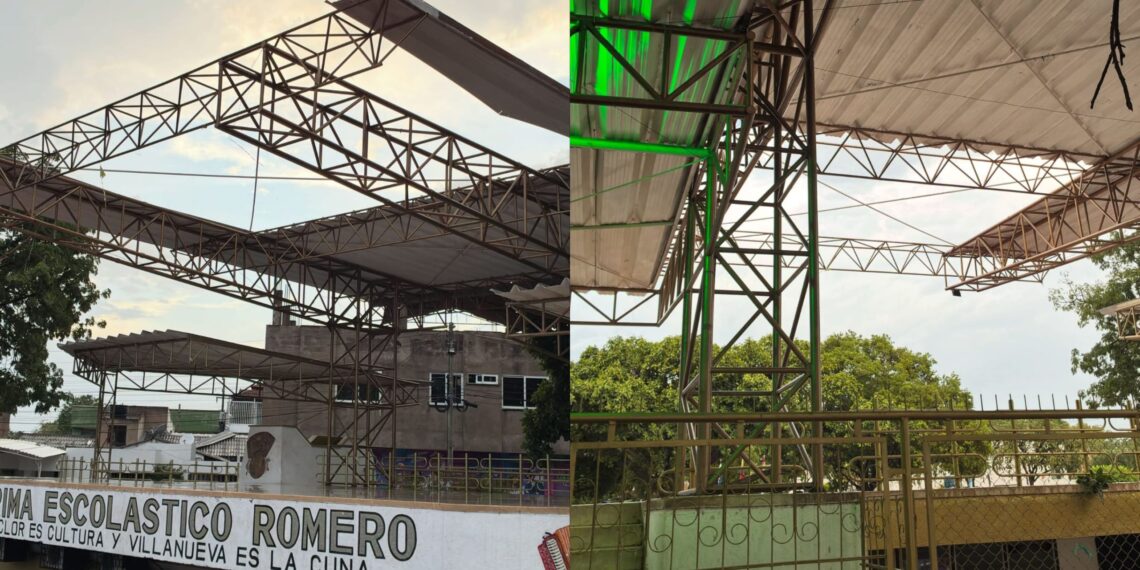 Vendaval desprendió parte del techo y causó daños en la plaza principal de Villanueva