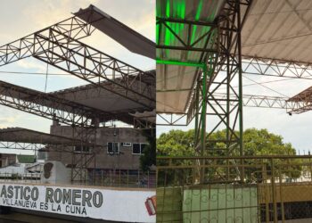 Vendaval desprendió parte del techo y causó daños en la plaza principal de Villanueva