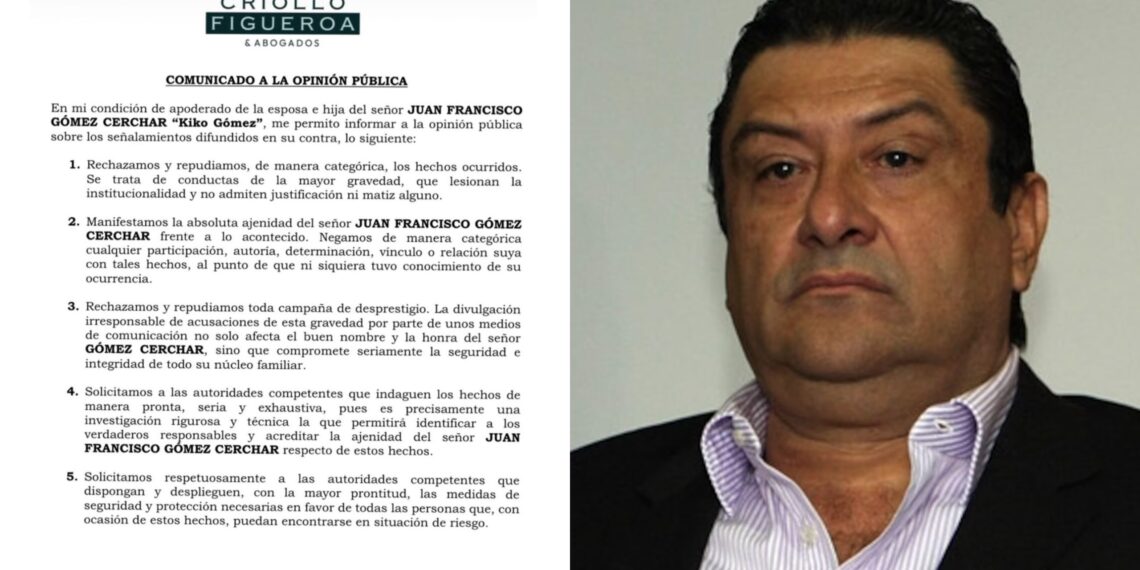 Familia de ‘Kiko’ Gómez niega vínculos con los hechos señalados y pide investigación exhaustiva