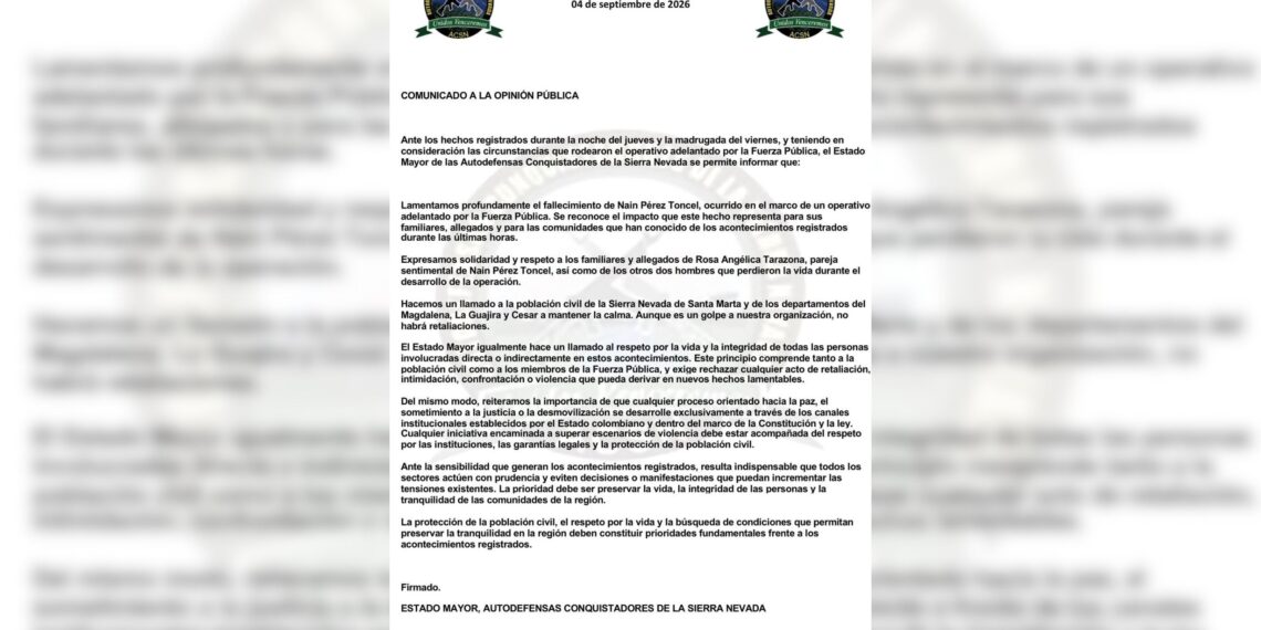Autodefensas Conquistadores de la Sierra Nevada lamentan muerte de alias ‘Naín’